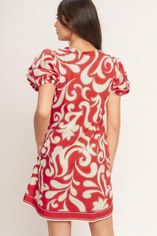 Straight & Strong Woven Mini Dress in red ivory, view 5 — Soul Flow Apparel