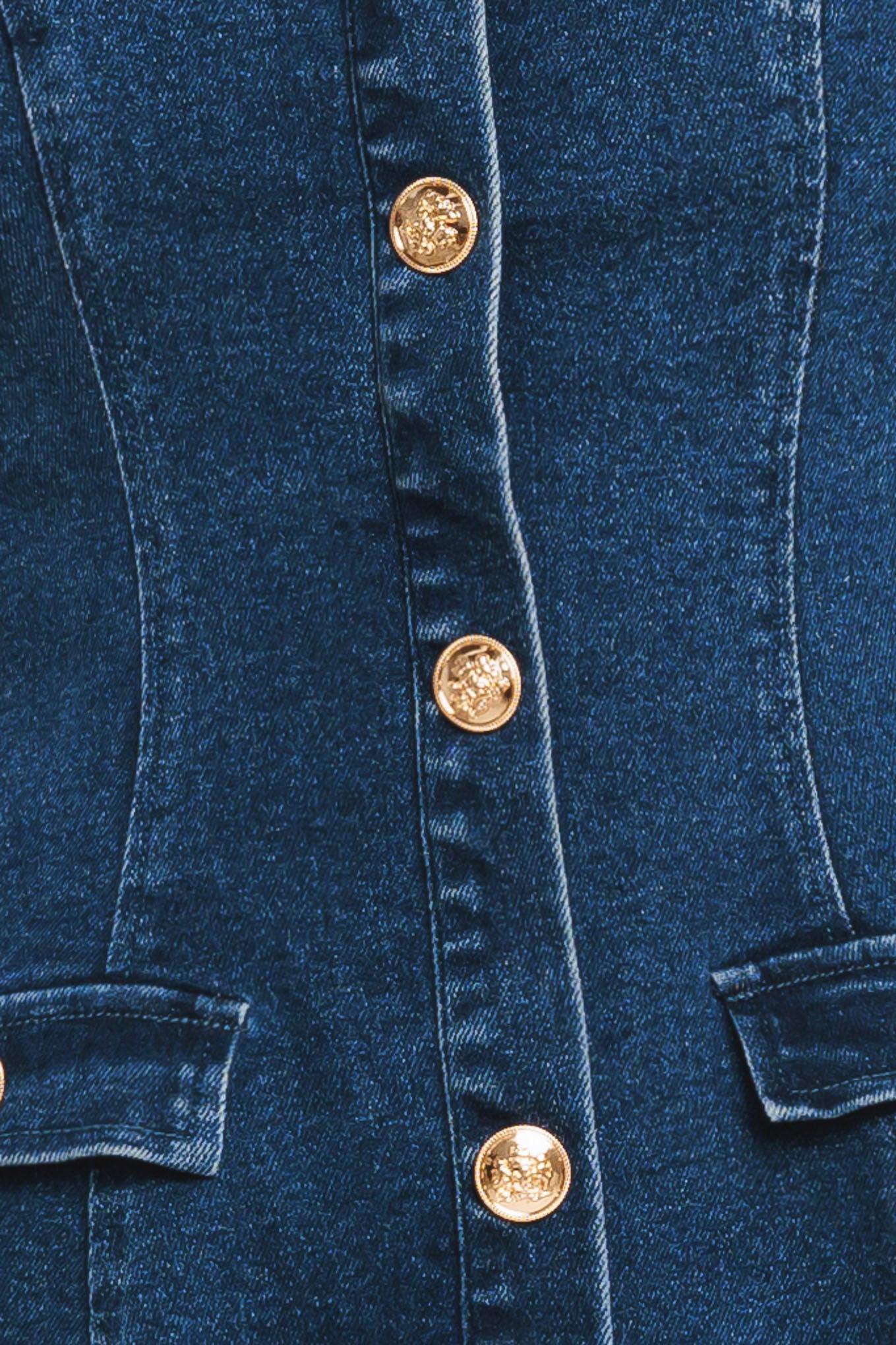 Urban Polish Denim Mini Dress in medium indigo, fabric swatch — Soul Flow Apparel