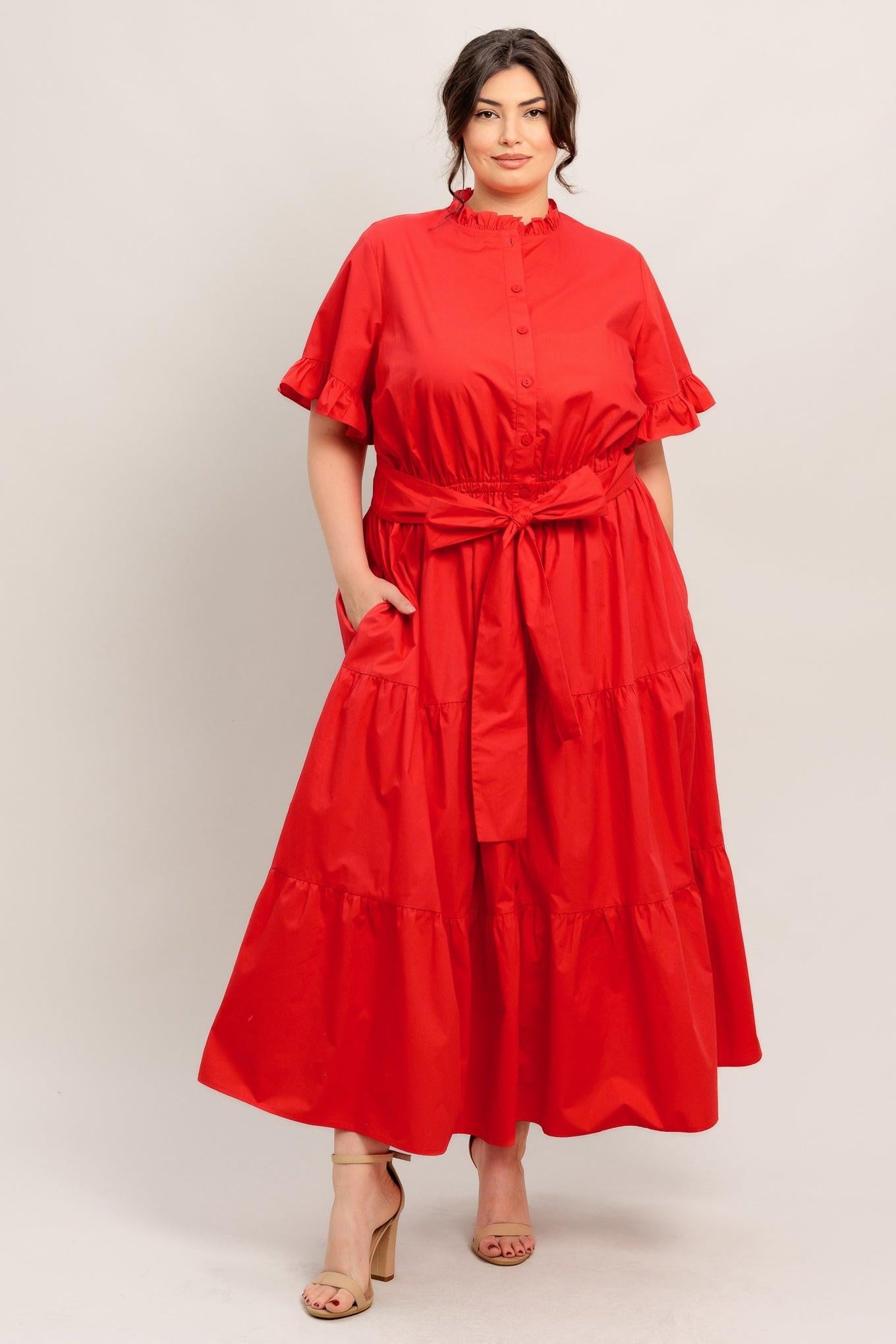 Feels Like a Compliment Woven Midi Dress in orange red, view 1 — Soul Flow Apparel