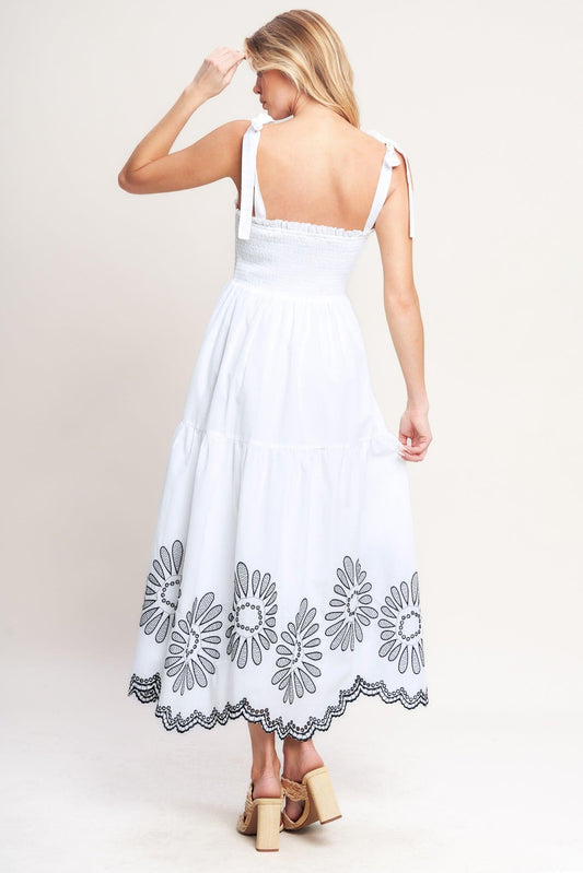 Whispers of Summer Woven Midi Dress in white, view 5 — Soul Flow Apparel