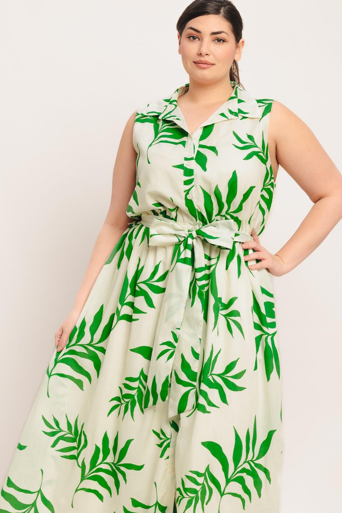 Green Daydream Woven Midi Dress in ivory, view 12 — Soul Flow Apparel