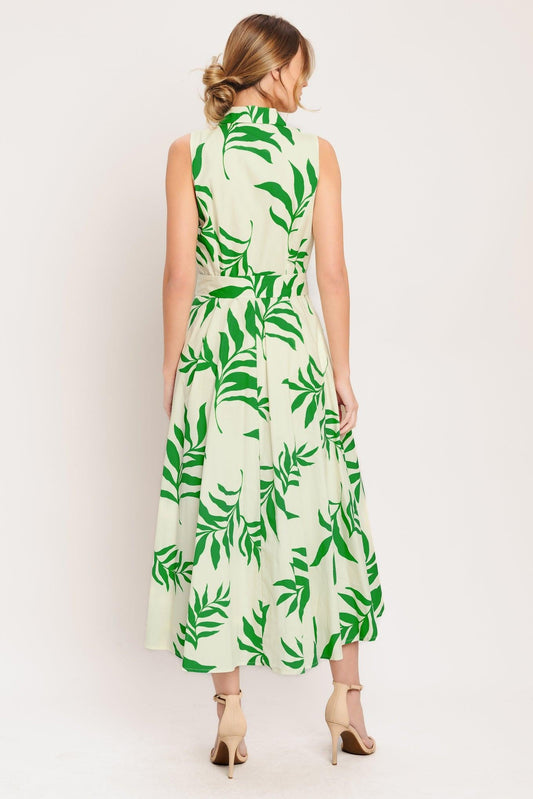 Green Daydream Woven Midi Dress in ivory, view 2 — Soul Flow Apparel