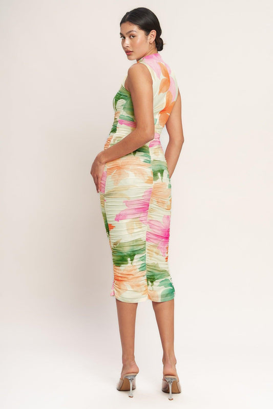 Colorful Confidence Power Mesh Midi Dress in ivory, view 4 — Soul Flow Apparel