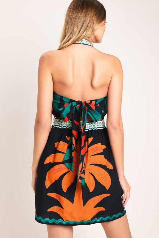 Paradise Pop Woven Mini Dress in black multi, view 6 — Soul Flow Apparel