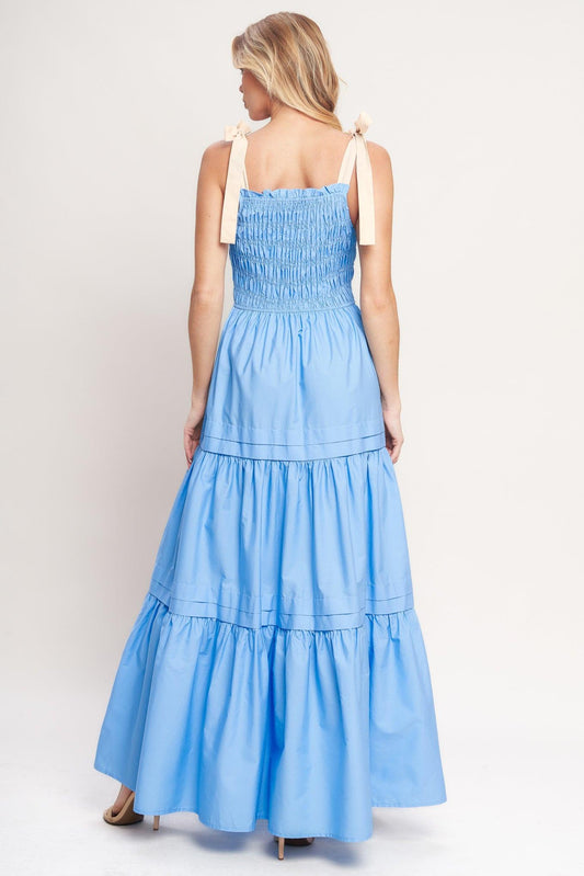 Sweet Serenity Tiered Woven Maxi Dress in blue, view 5 — Soul Flow Apparel