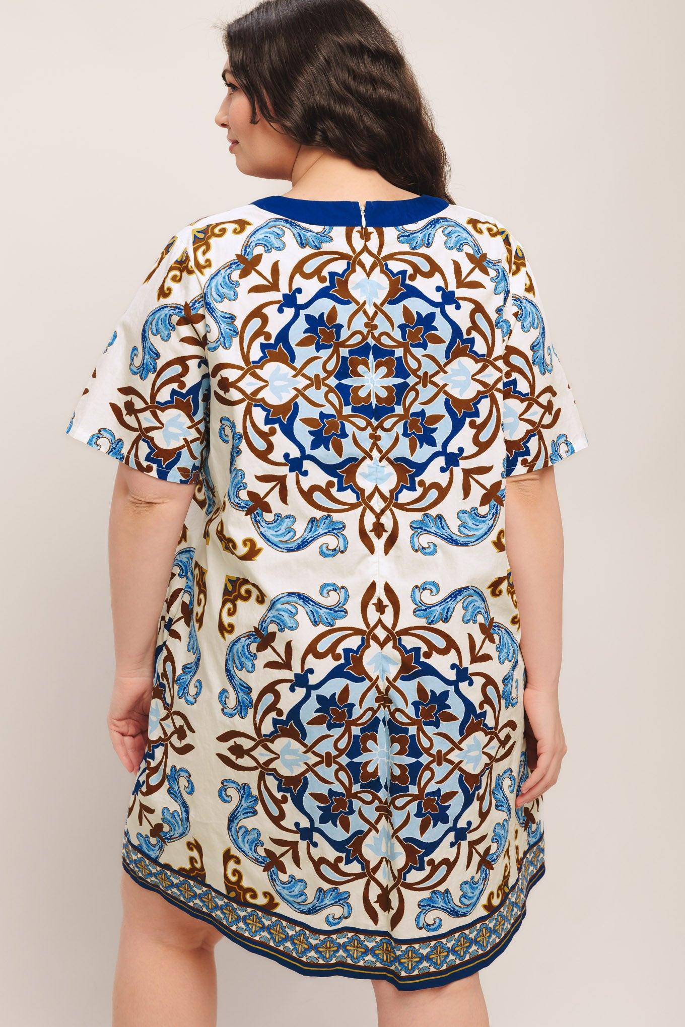 Mediterranean Soul Woven Mini Dress in ivory blue, view 10 — Soul Flow Apparel