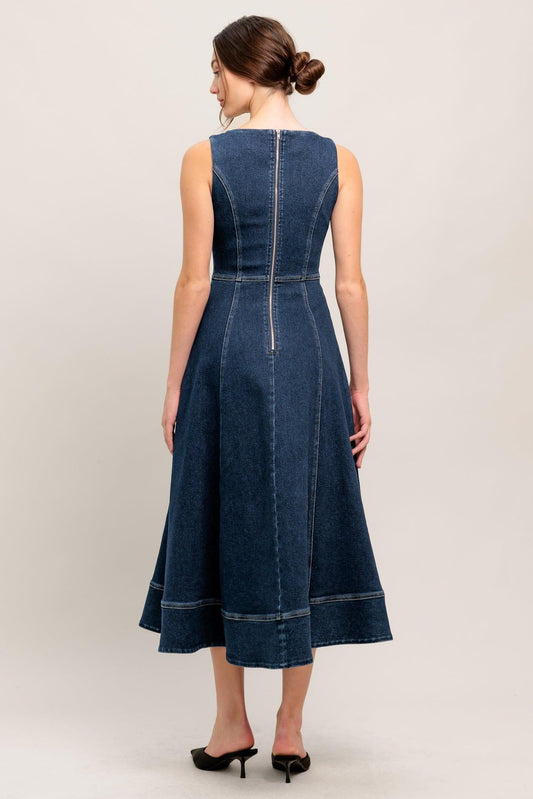 Simple Statement Denim Denim Midi Dress in medium indigo, view 7 — Soul Flow Apparel