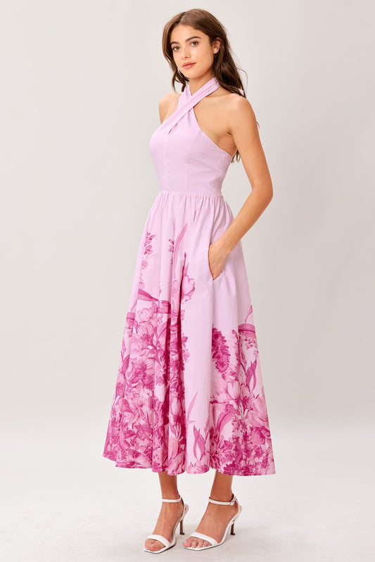 Roselight Dream Woven Midi Dress in light pink, view 5 — Soul Flow Apparel