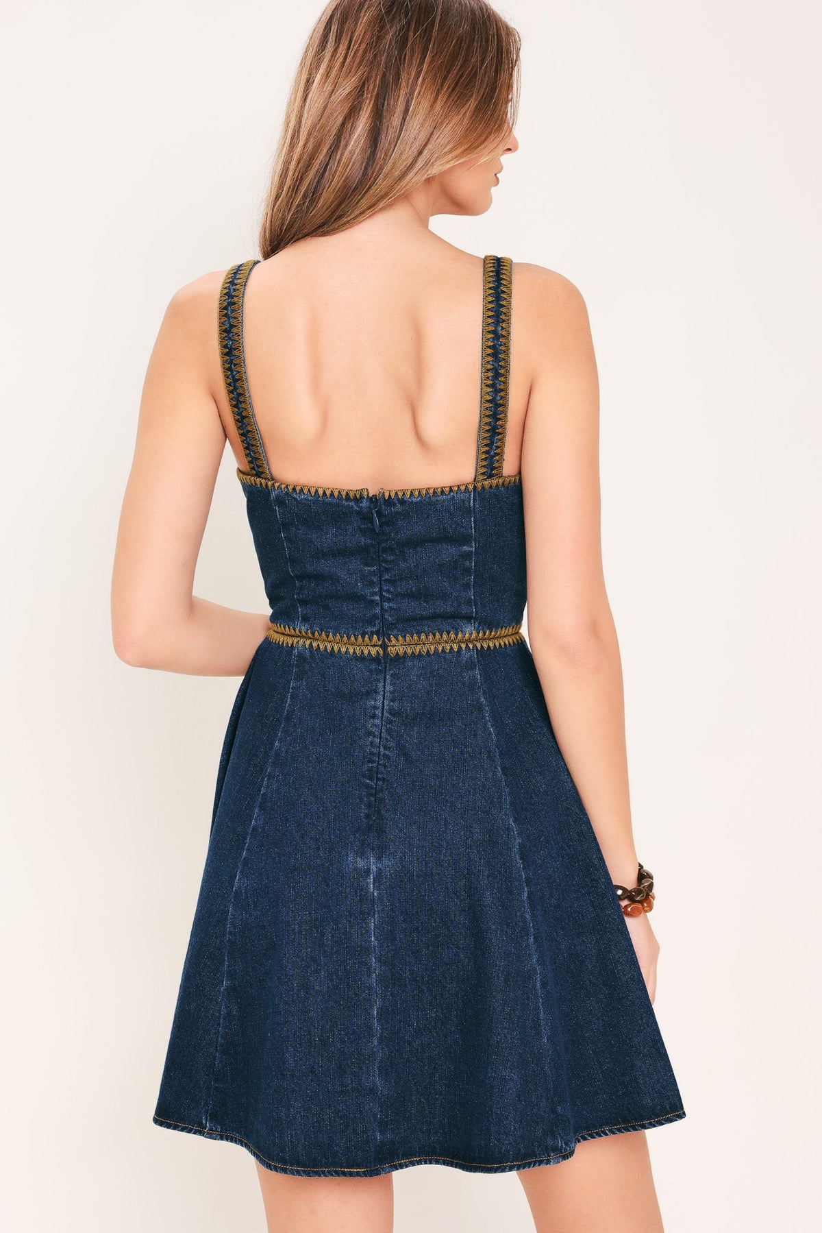 Denim Darling Denim Mini Dress in indigo denim, view 6 — Soul Flow Apparel