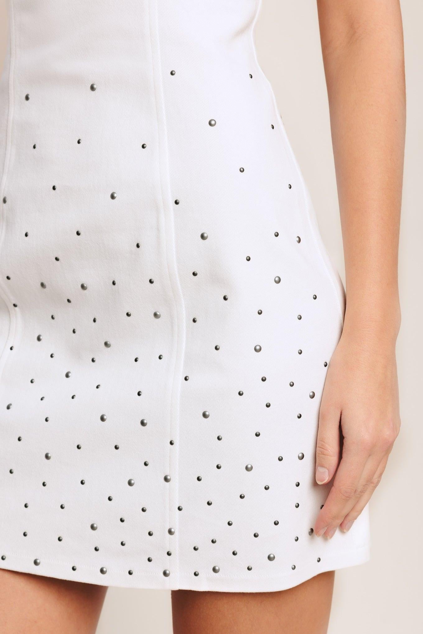 City to Coast Woven Mini Dress in white denim, view 6 — Soul Flow Apparel