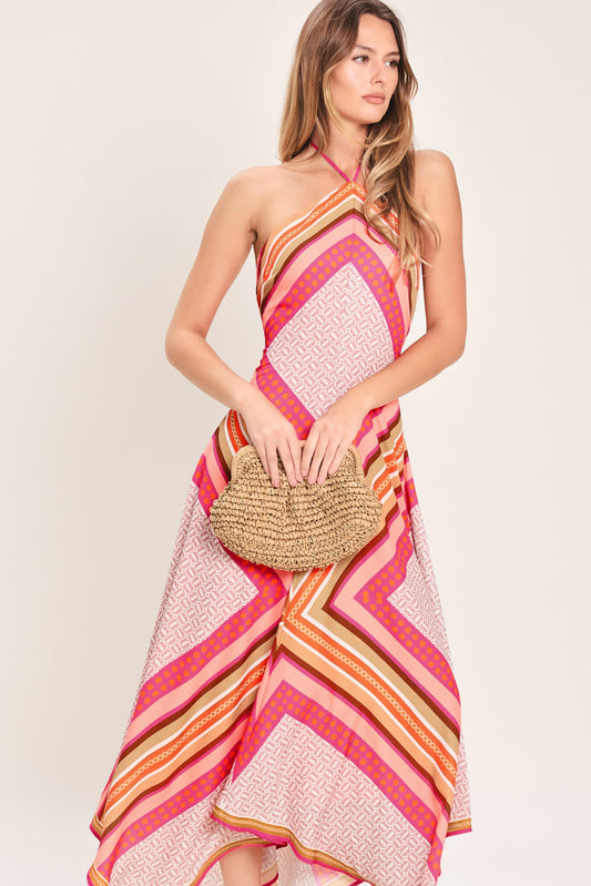 Paradise Code Woven Midi Dress in fuchsia, view 4 — Soul Flow Apparel