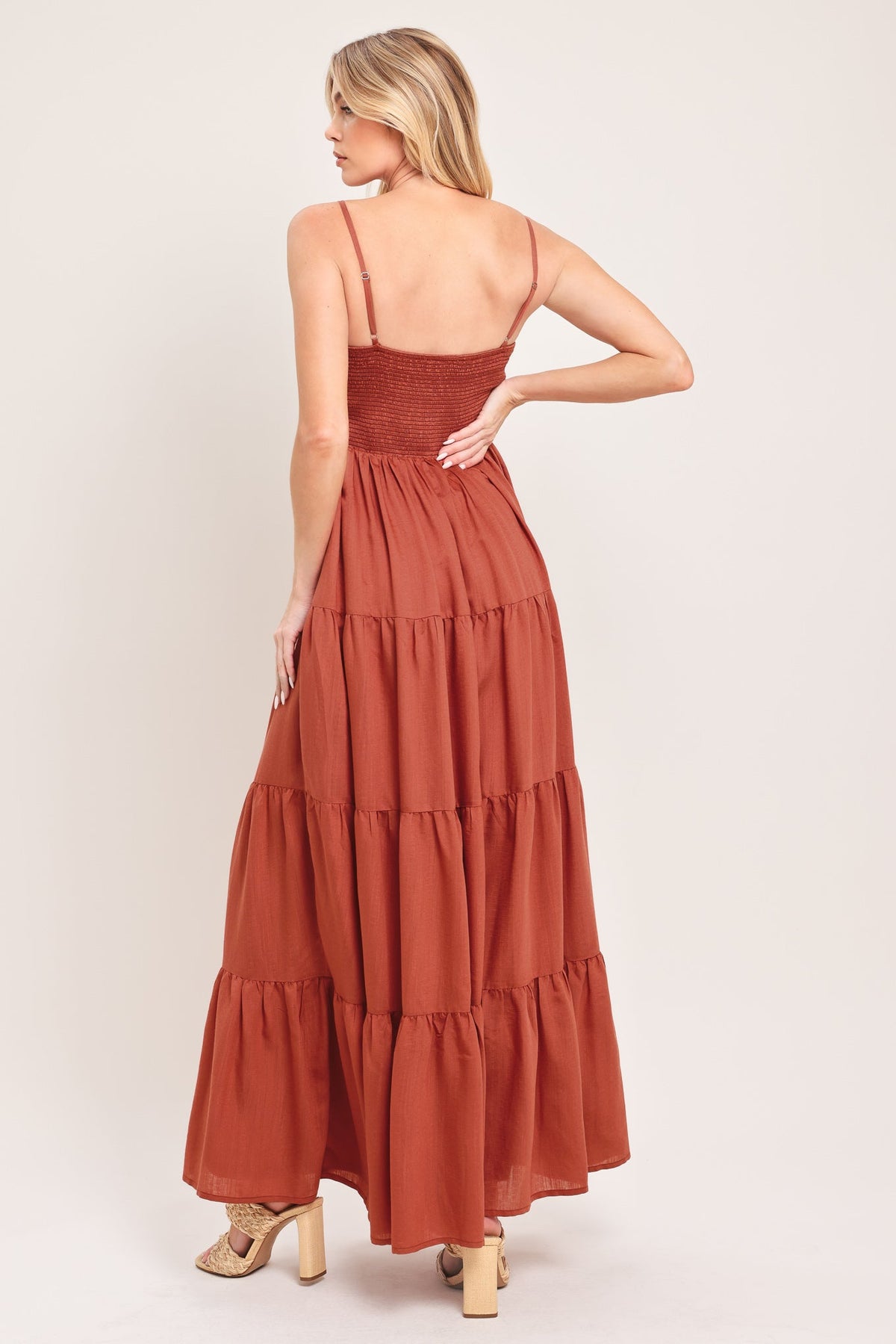 Desert Sun Woven Maxi Dress in bronze, view 6 — Soul Flow Apparel