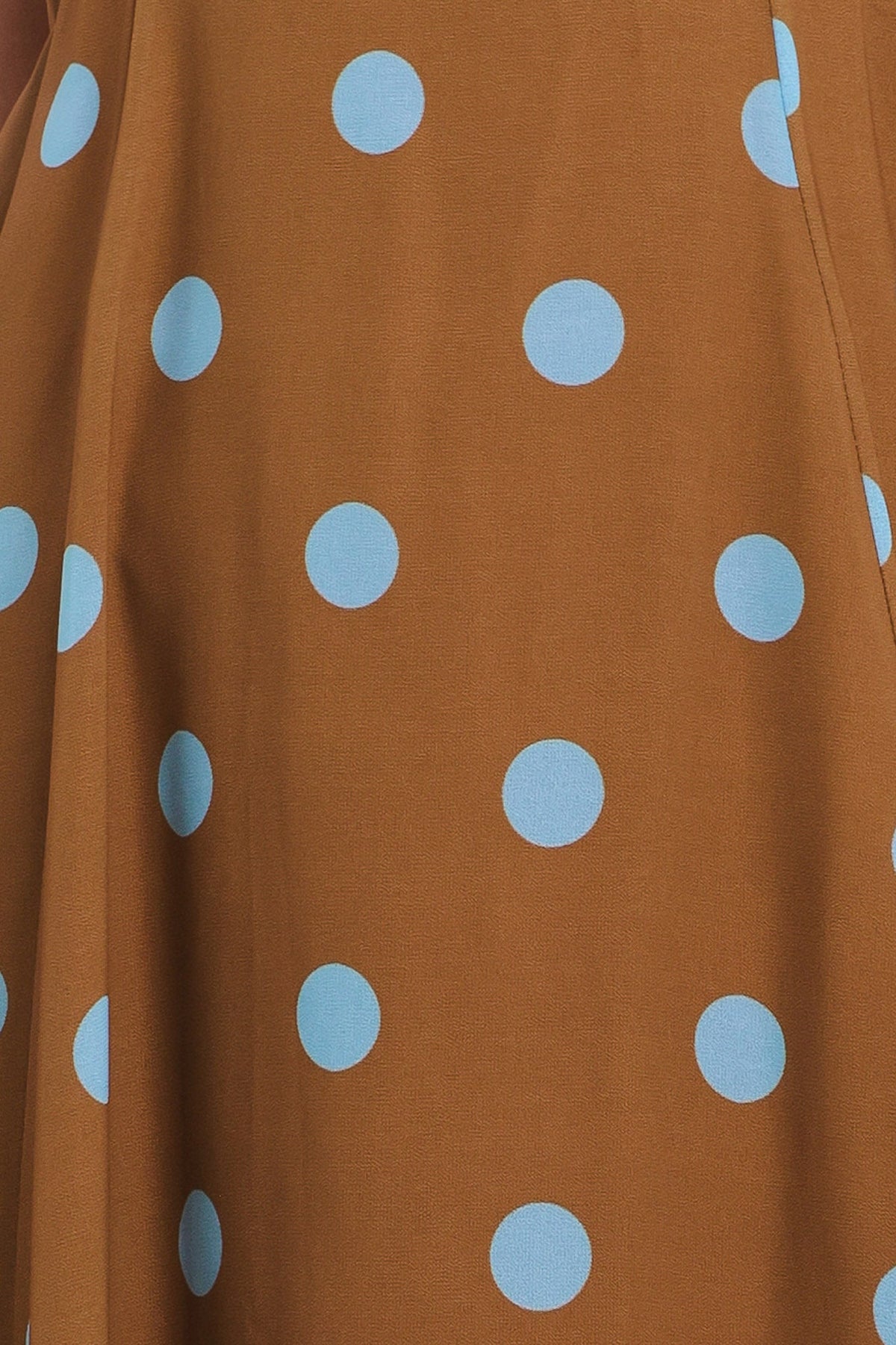 Dotty Love Woven Midi Dress in brown blue, fabric swatch — Soul Flow Apparel