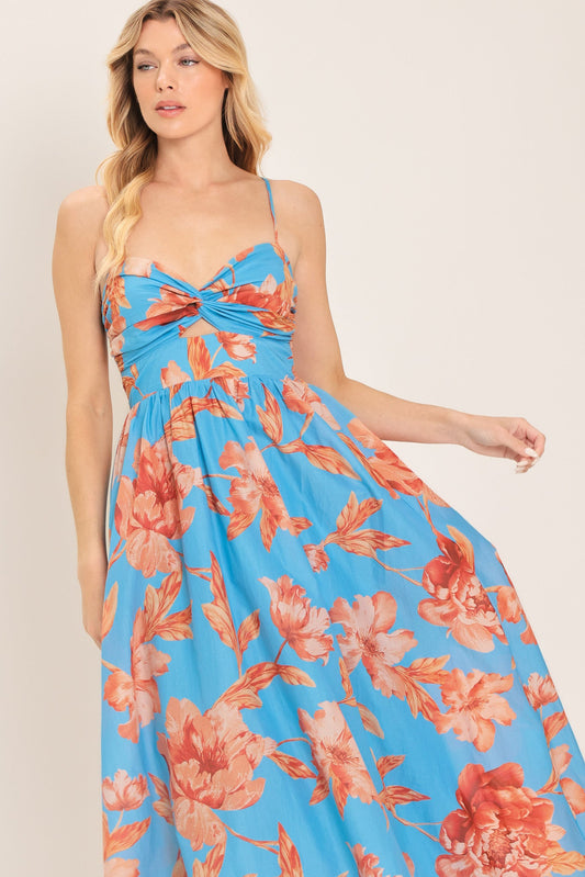 Lagoon Romance Woven Midi Dress in sky blue, view 2 — Soul Flow Apparel