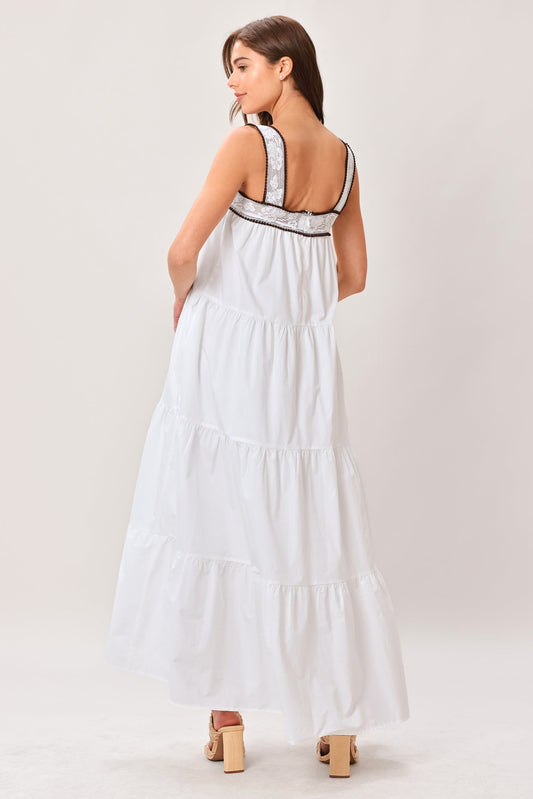 Cloud Line Woven Maxi Dress in white brown, view 6 — Soul Flow Apparel