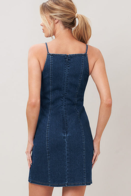 Second Skin Denim Mini Dress, view 4 — Soul Flow Apparel