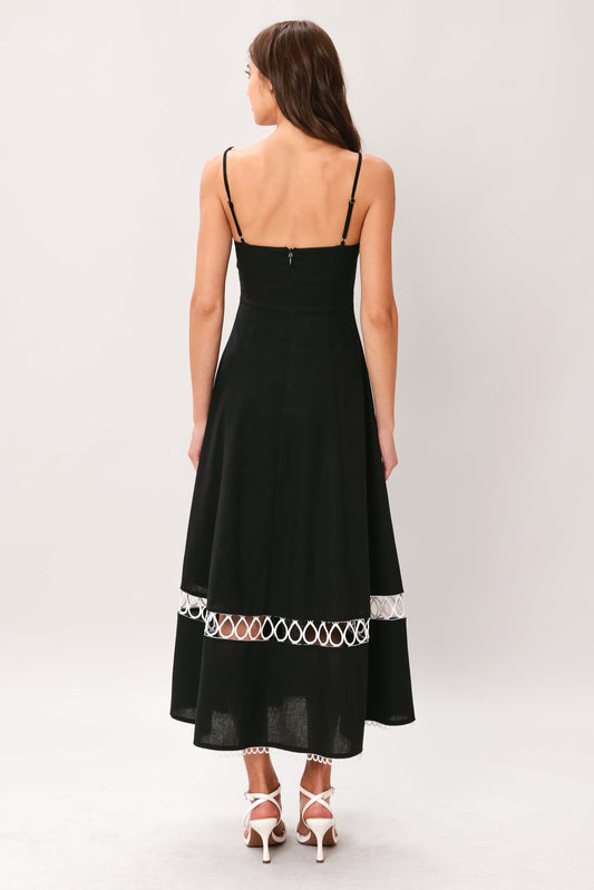 Noir Whisper Woven Midi Dress in black, view 5 — Soul Flow Apparel
