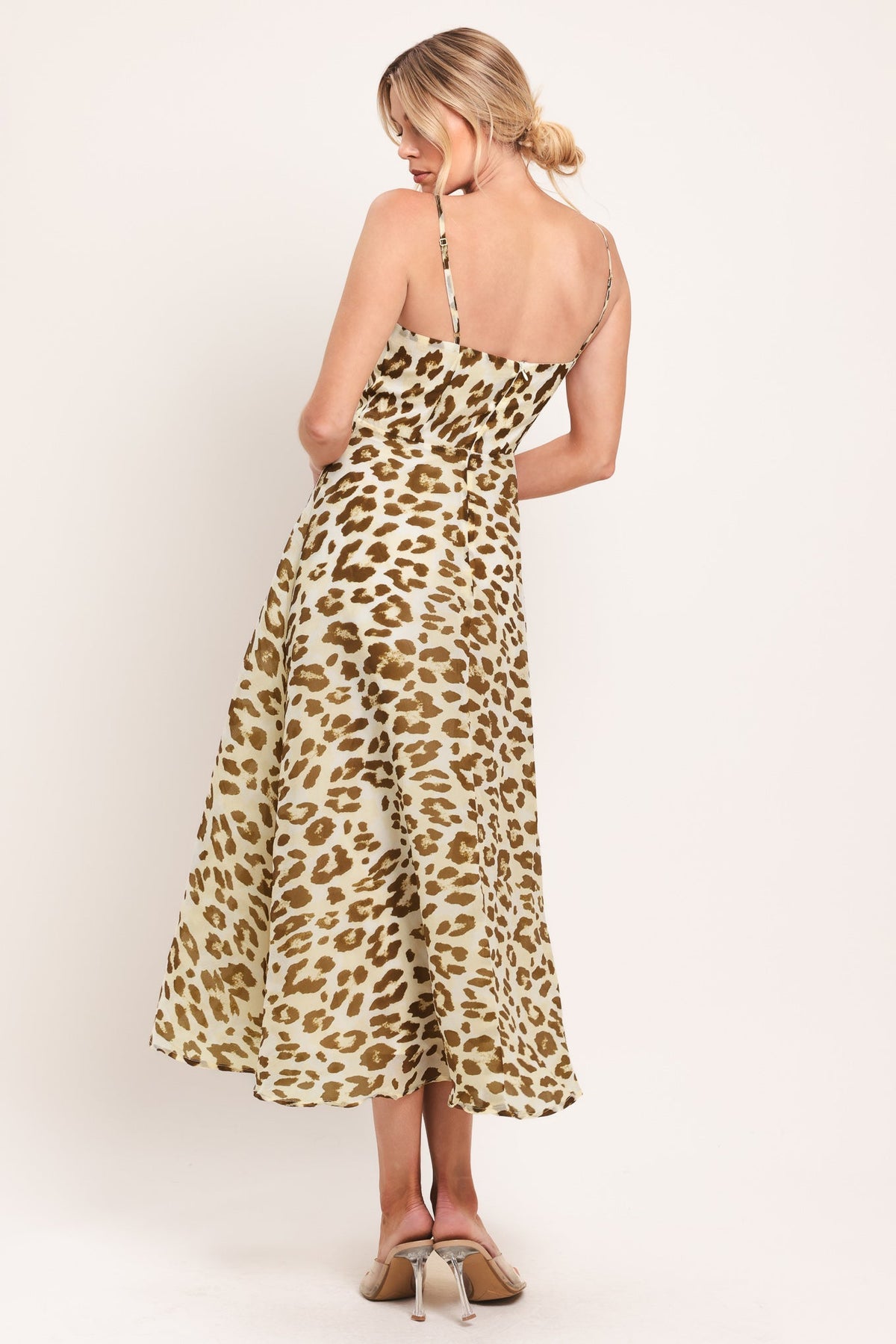 Leopard Grace Woven Midi Dress, view 6 — Soul Flow Apparel