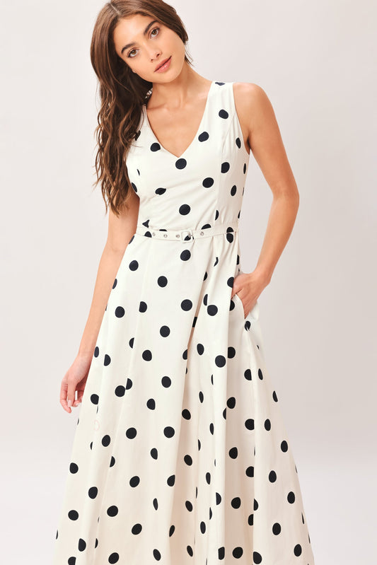 PURE POLKA WOVEN MIDI DRESS