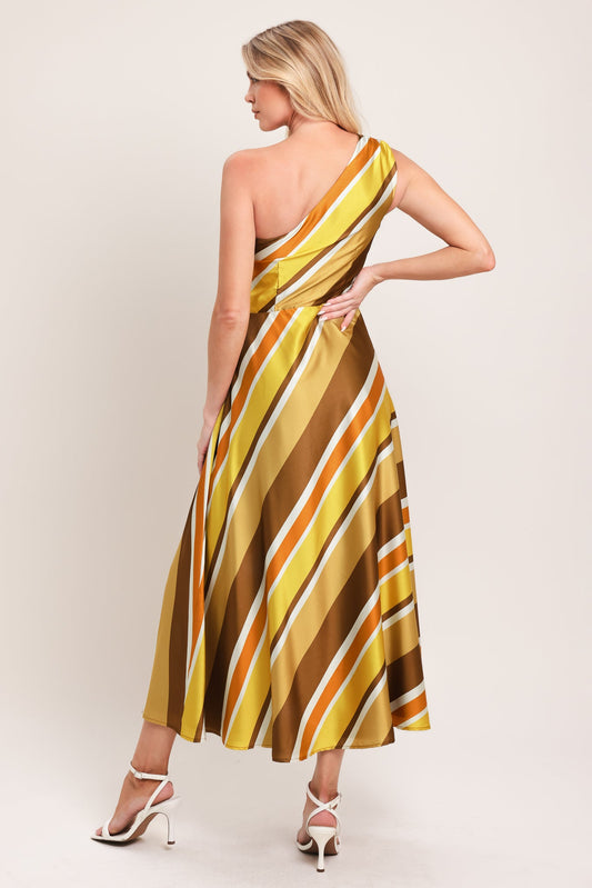 Soft Sunshine Woven Midi Dress in brown gold, view 4 — Soul Flow Apparel