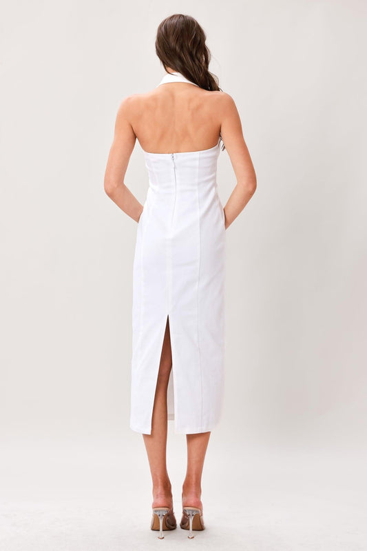 Luxe Essence Woven Midi Dress in white, view 4 — Soul Flow Apparel