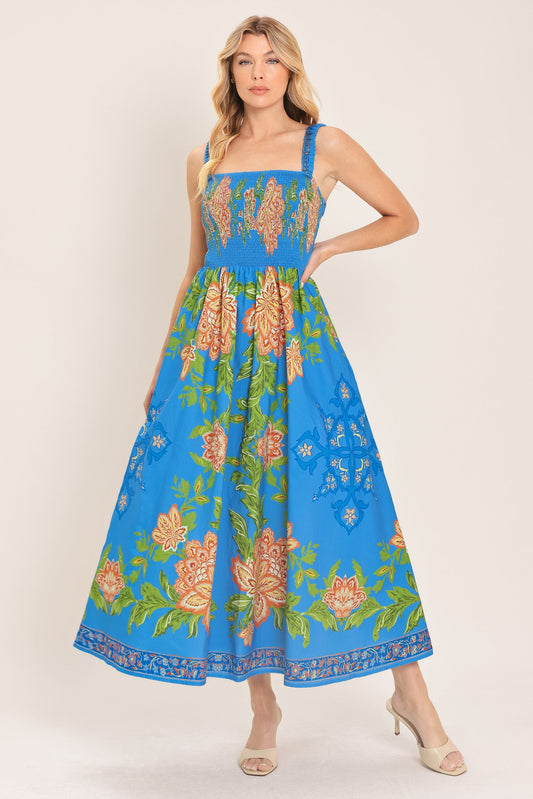 Springtime In Paris Woven Midi Dress in blue, view 2 — Soul Flow Apparel