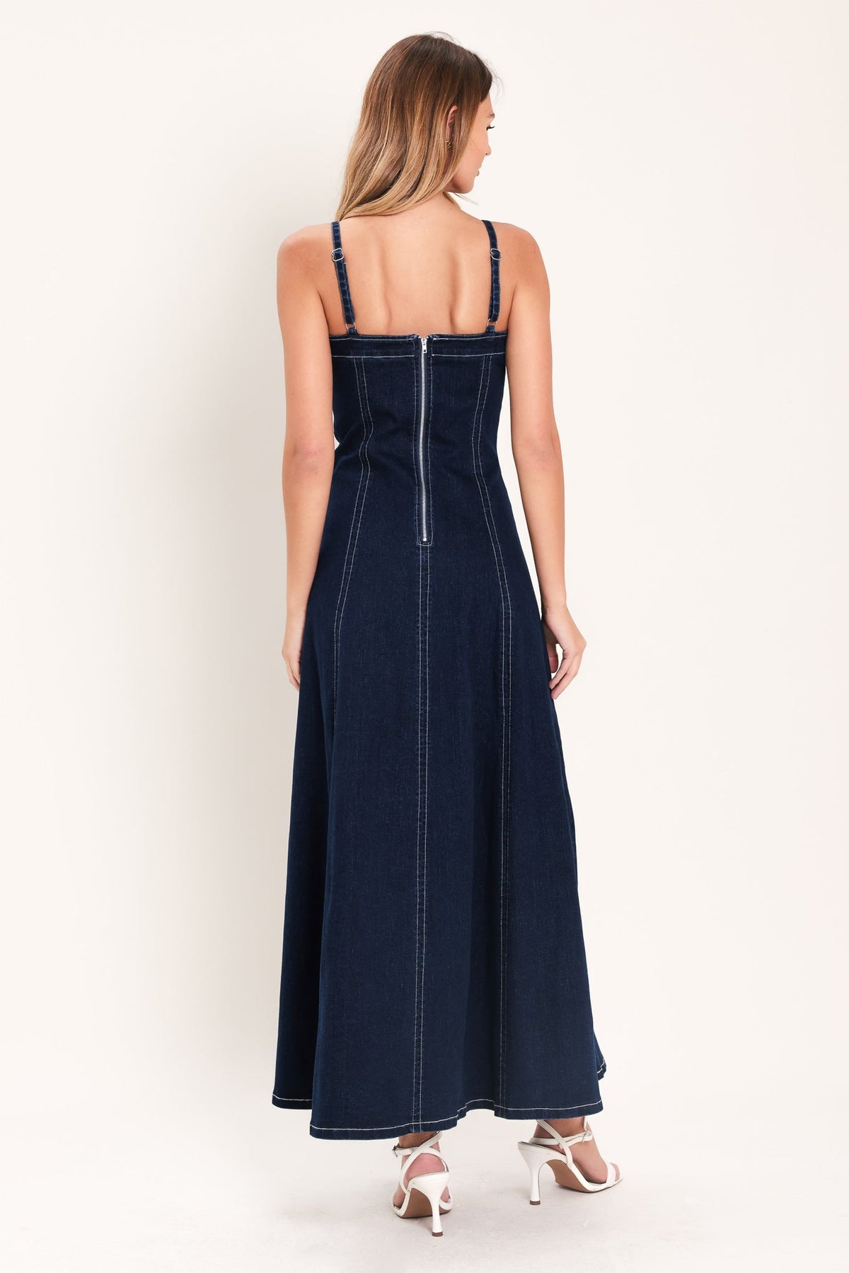 Denim Corset Midi Dress in dark indigo, view 6 — Soul Flow Apparel