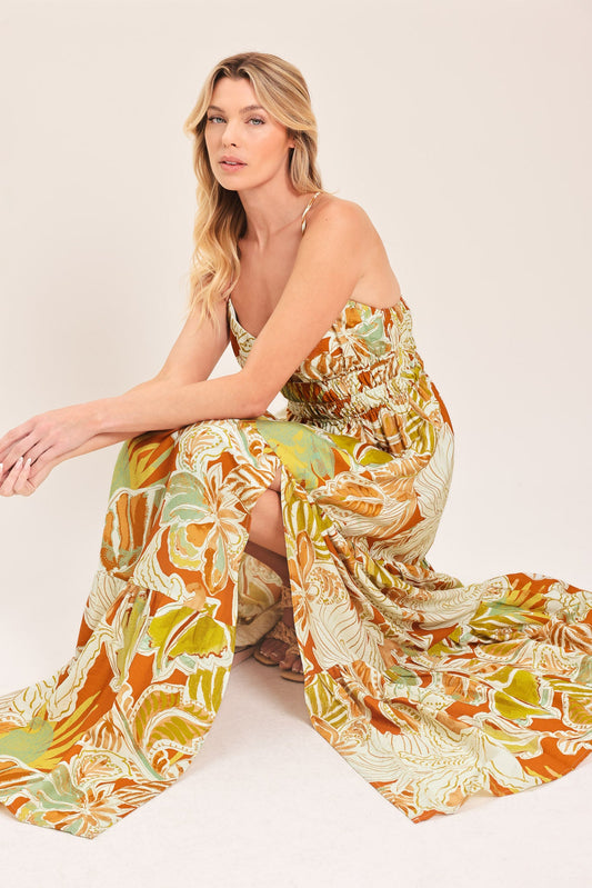 Amalfi Palm Goddess Woven Maxi Dress in brick, view 5 — Soul Flow Apparel