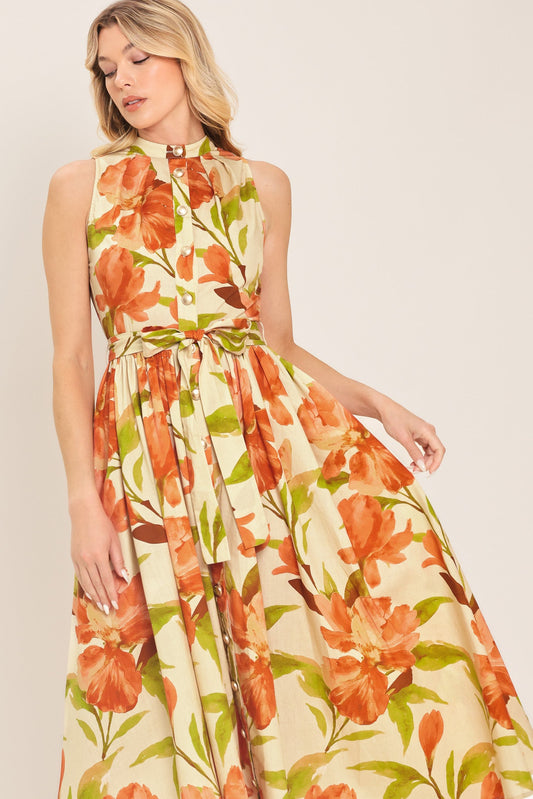 Apricot Sunset Woven Midi Dress, view 2 — Soul Flow Apparel