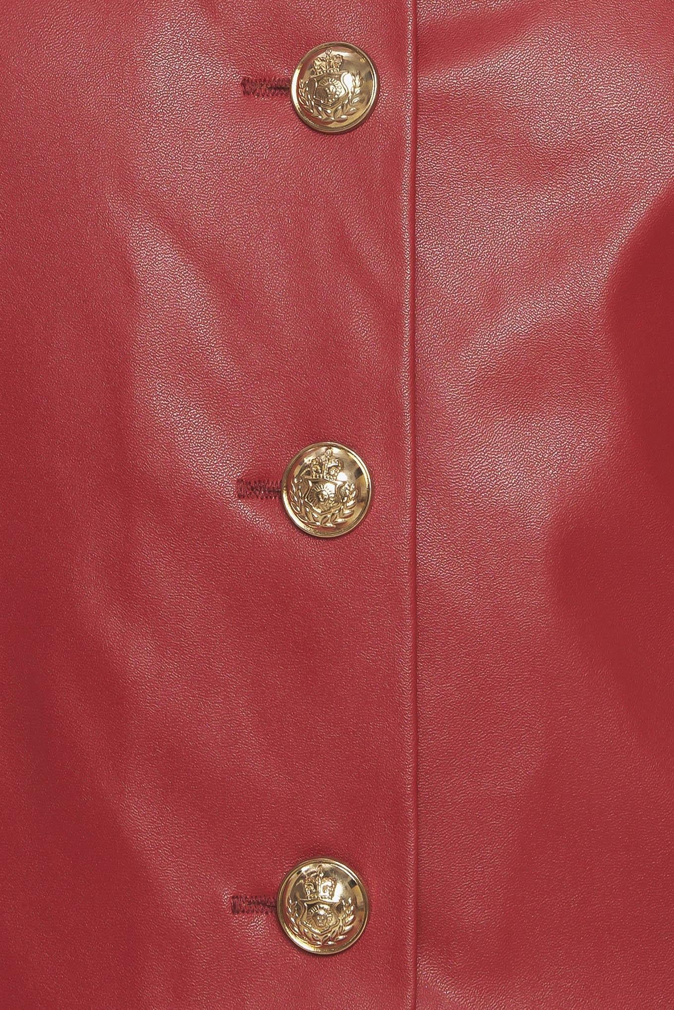 Tactical Grace Leather Jacket in red, fabric swatch — Soul Flow Apparel