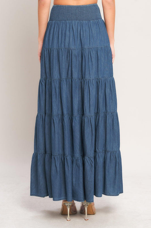 Summer Simplicity Lightweight Maxi Skirt in medium indigo, view 5 — Soul Flow Apparel