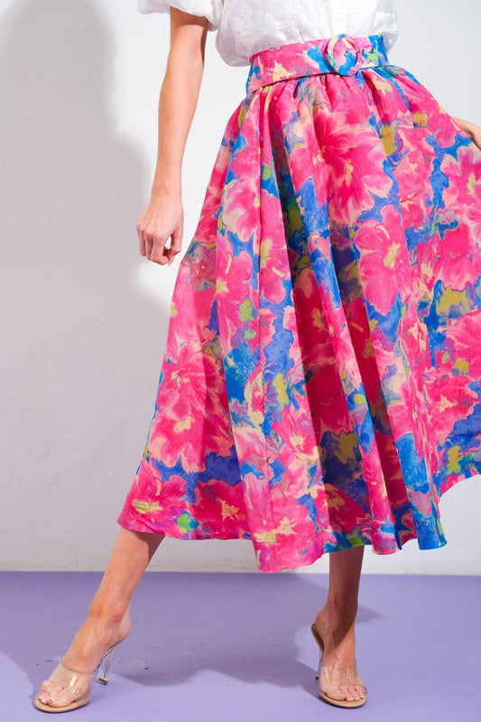 Sweet Vision Woven Midi Skirt in blue pink, view 6 — Soul Flow Apparel