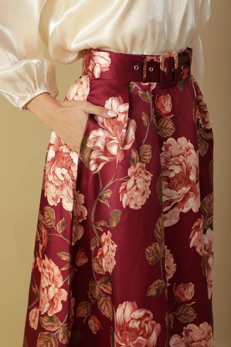 Cruise Control Woven Maxi Skirt in burgundy, view 2 — Soul Flow Apparel