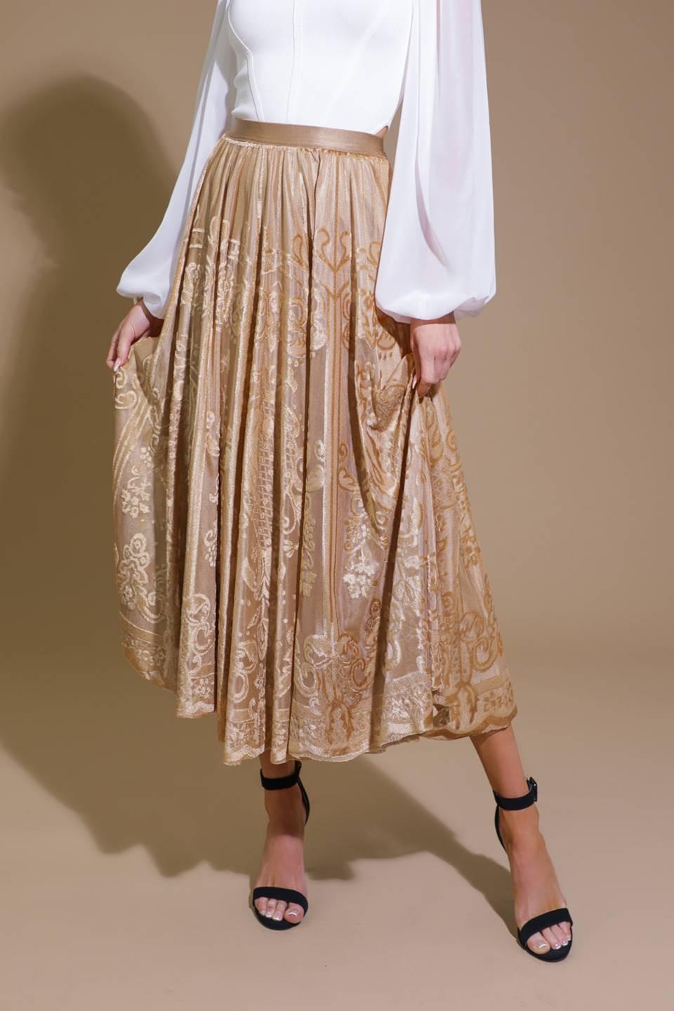 Ease My Mind Velvet Midi Skirt in champagne, view 4 — Soul Flow Apparel