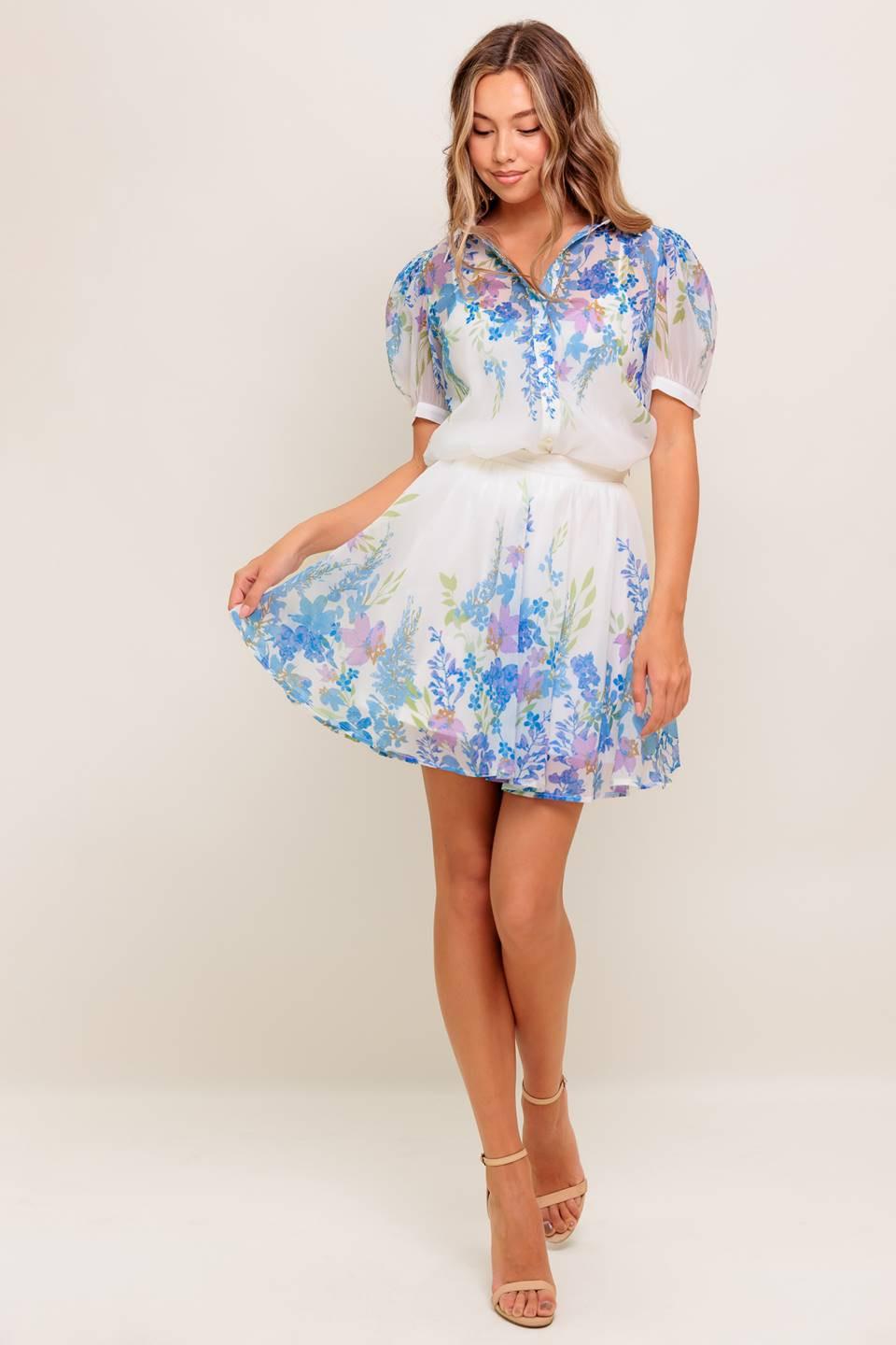 Sunset Sail Woven Mini Full Skirt in ivory, view 4 — Soul Flow Apparel