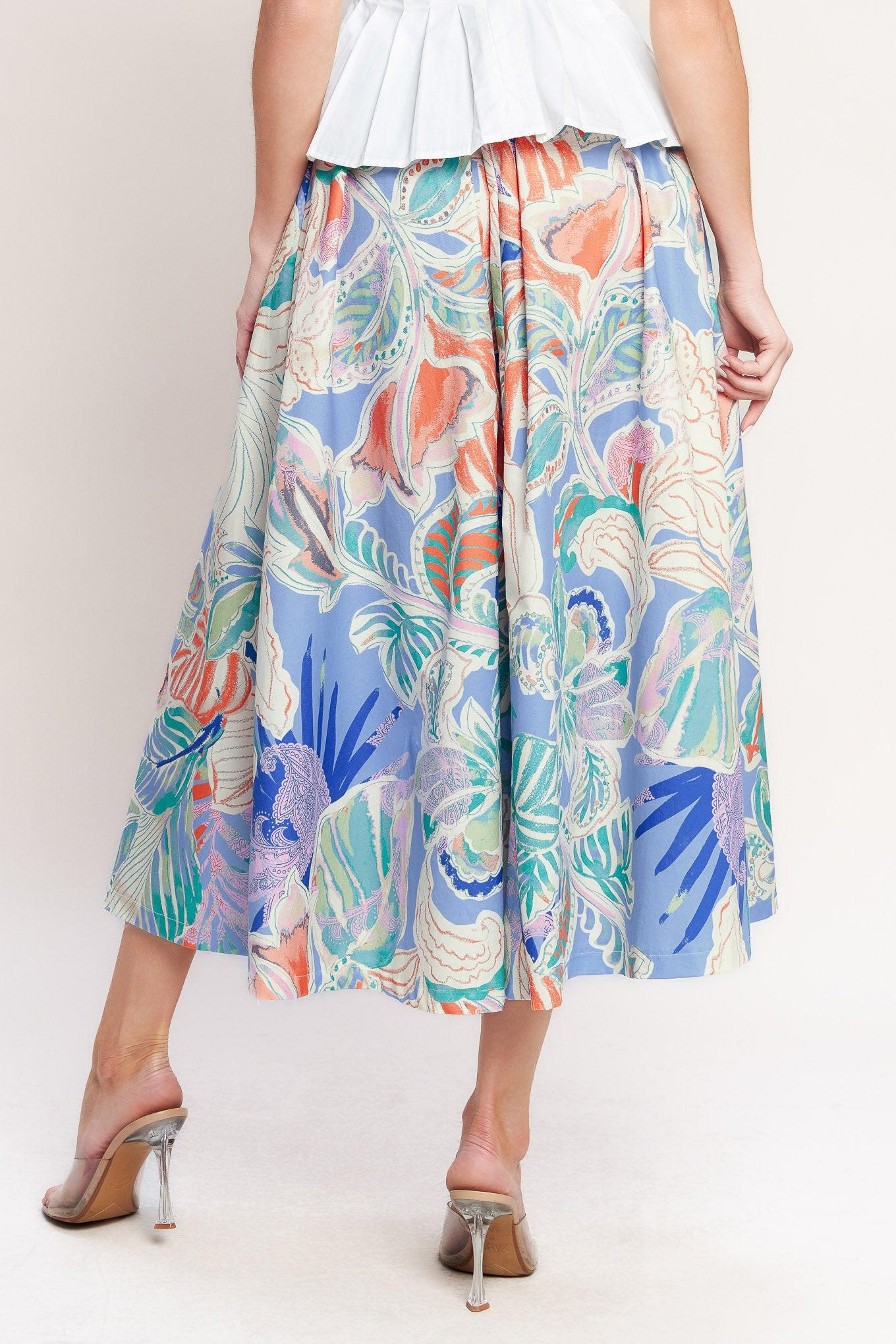 Made for Daydreams Woven Full Skirt in blue multi, view 6 — Soul Flow Apparel