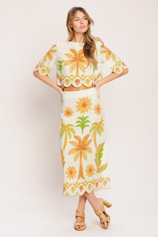 Vintage Island Woven Midi Skirt in ivory, view 2 — Soul Flow Apparel