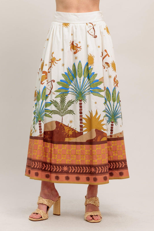 Sunlit Garden Woven Full Midi Skirt in cream, view 2 — Soul Flow Apparel