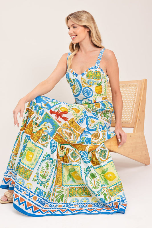 Sicilian Summer Woven Maxi Skirt in ivory multi, view 3 — Soul Flow Apparel