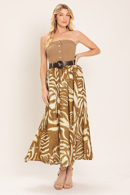 Savannah Breeze Woven Midi Skirt in mocha, view 5 — Soul Flow Apparel