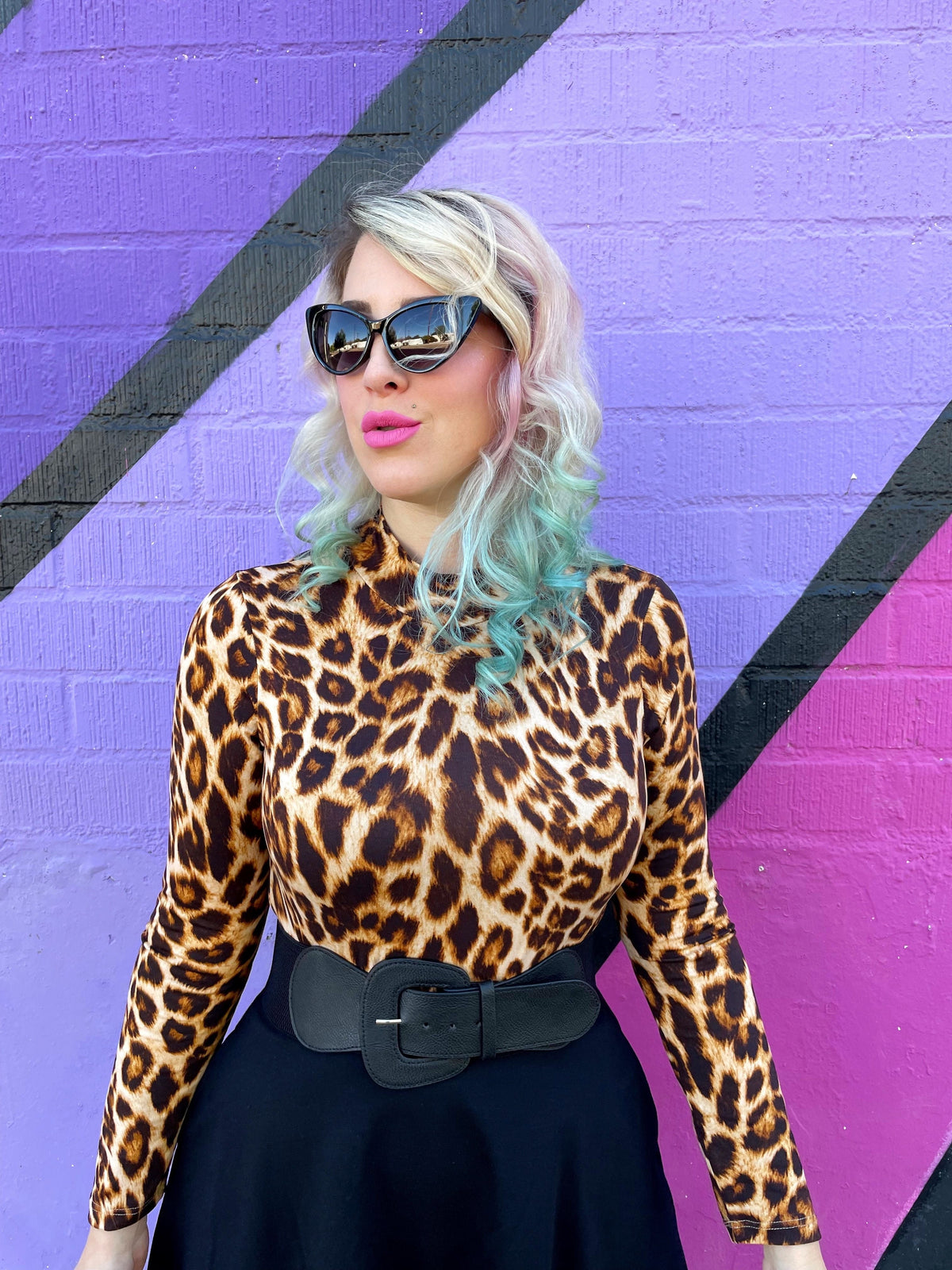 Leopard Mock Neck Top, view 9459 — Soul Flow Apparel