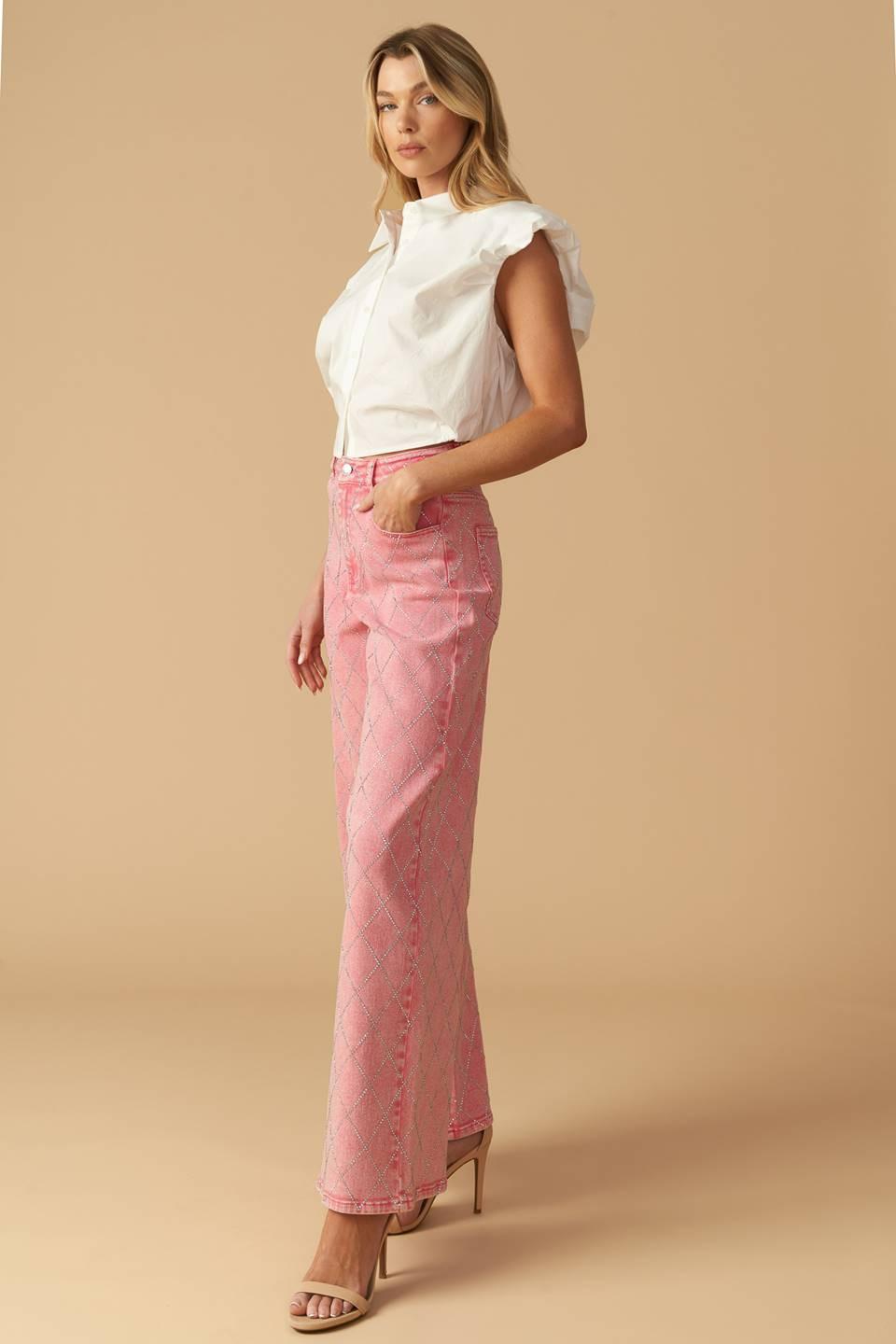 You Are Enough Twill Pants in pink, view 5 — Soul Flow Apparel