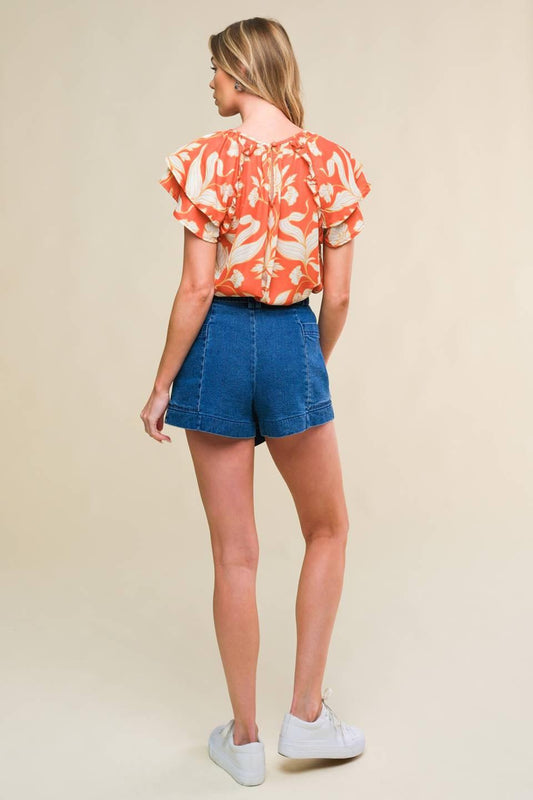 Azure Elegance Denim Skort in medium indigo, view 6 — Soul Flow Apparel