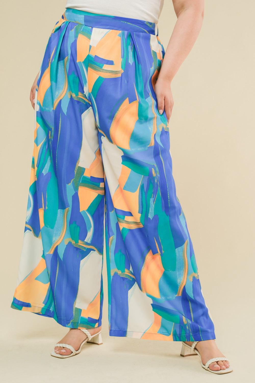 Devoted Lover Woven Pants in blue orange, view 4 — Soul Flow Apparel
