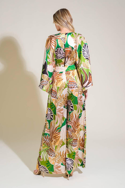 Ripple Effect Woven Jumpsuit in green brown, view 2 — Soul Flow Apparel