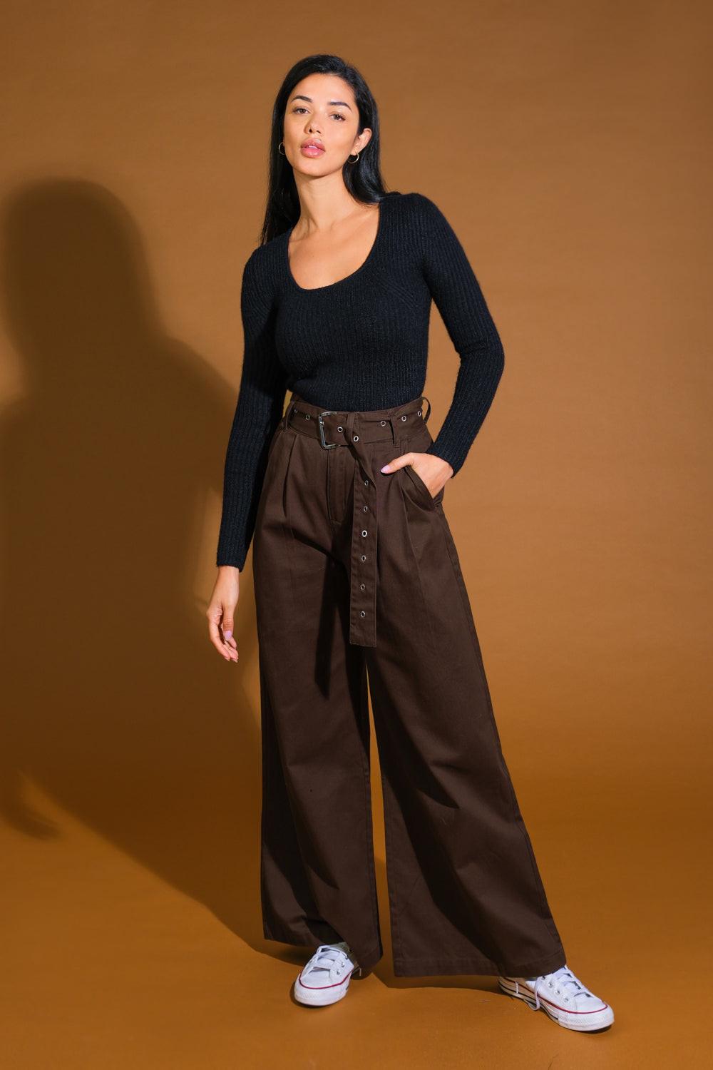 Pack Your Bags Woven Pants in dark brown, view 5 — Soul Flow Apparel