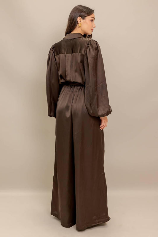 Sugar Brownie Woven Jumpsuit in brown, view 8 — Soul Flow Apparel