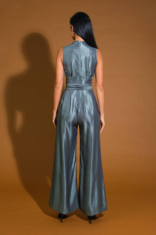 Romance in Love Woven Jumpsuit in deep sage, view 2 — Soul Flow Apparel