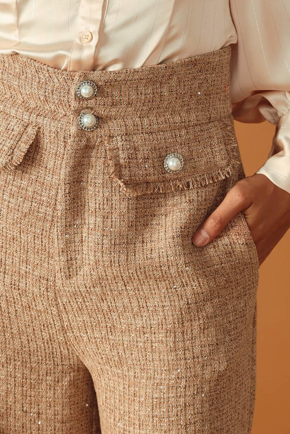 Threads of Destiny Tweed Pants in taupe, view 1 — Soul Flow Apparel