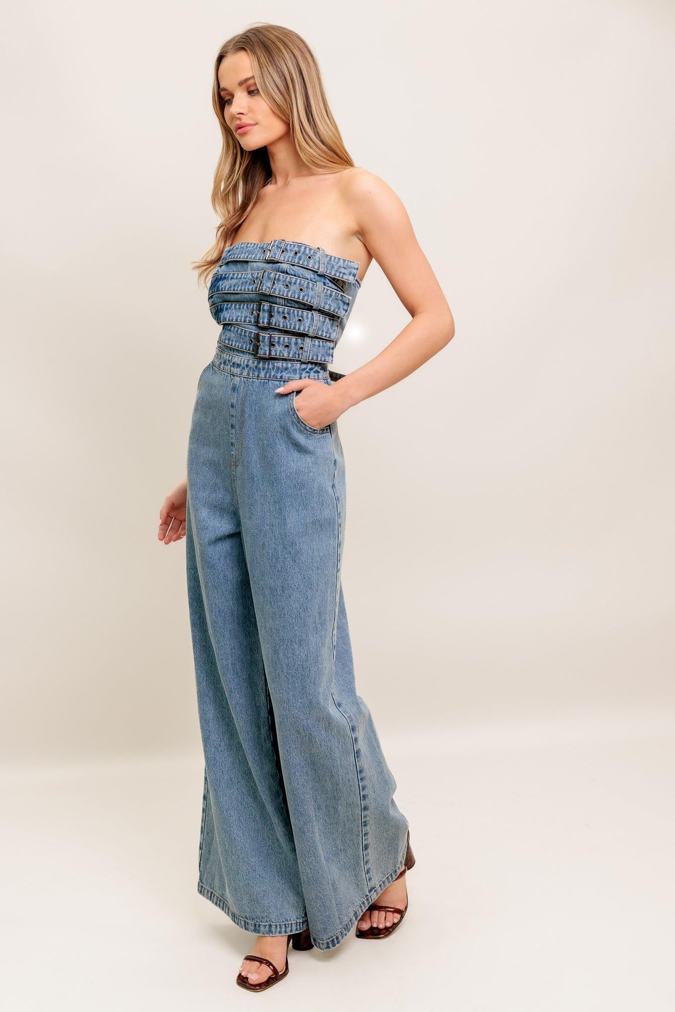 Urban Harness Denim Jumpsuit in medium, view 6 — Soul Flow Apparel